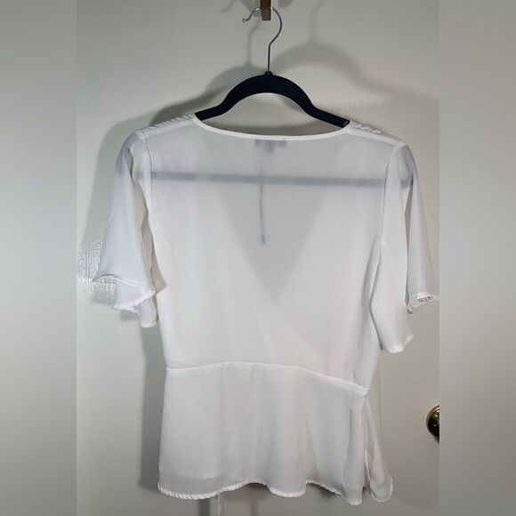 Shinestar NWOT white/ivory wrap style shirt sleeve blouse Size large - Picture 4 of 5